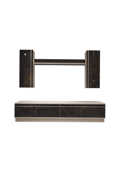 Decoraktiv Eko 5db Mdf Std Tv Ünitesi Tv Sehpası Beyaz - Siyah Mermer