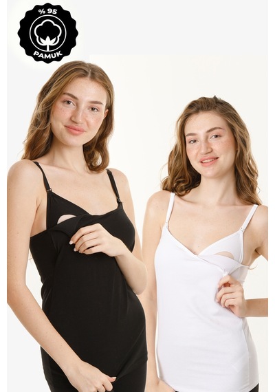 Parlingerie Hamile Kaplı Emzirme Atletli 2li Set Siyah-beyaz Siyah - Beyaz