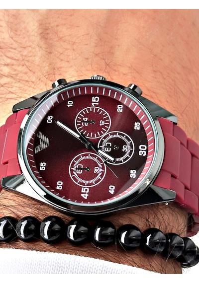 Premium Tasarım Silikon Kordon Exclusive Serisi Metal Kasa Erkek Kol Saati-bileklik Hediyeli Kırmızı