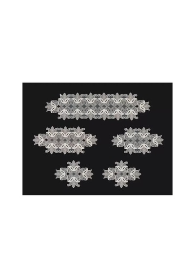 Salon Takımı 5 Parça Dantelli Masa Örtüsü Runner Seti Çeyizlik Zarif Model No 96801 Krem Çok Renkli