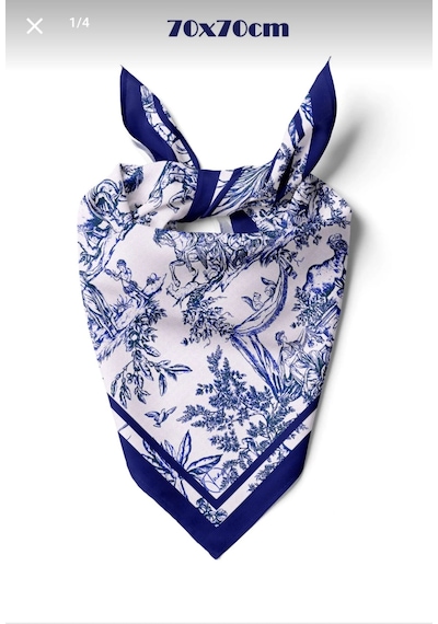 Tua İpek Blue Animal Toile Desen Fular Çok Renkli