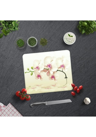 Decorıta Krem Orkide Desen/ Cam Kesme Tahtası 29cm X 34cm Diğer