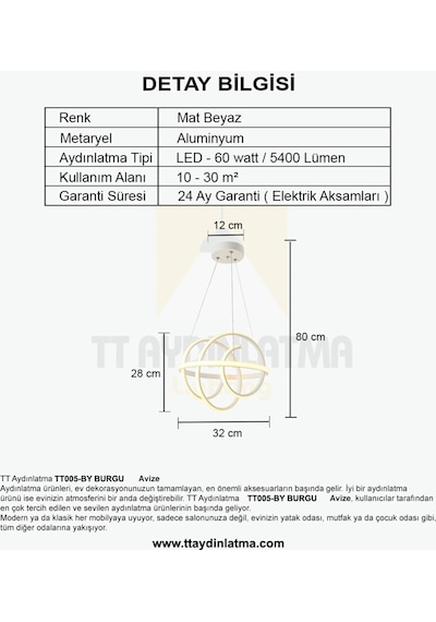 Tt005-By Tt Aydınlatma Burgu Modeli Mat Beyaz Led Avize
