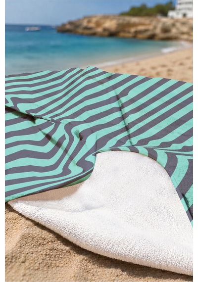 Çizgili Marine Modern Plaj Havlusu - Turkuaz Lacivert Minimalist Hızlı Kuruyan Mikrofiber Havlu Çok Renkli