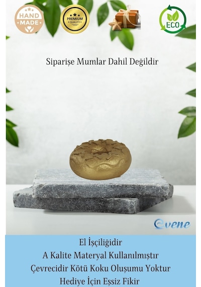Mumluk Şamdan 3 Adet İnce Mum Uyumlu Donut Model - Altın
