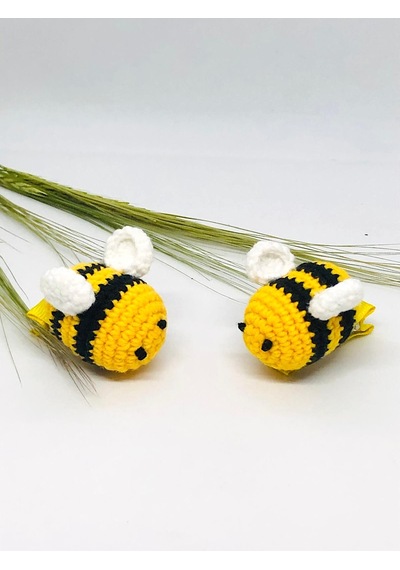 Arı Amigurumi 2li Kıskaç Toka, Örgü Saç Tokası, Saç Aksesuarı Sarı