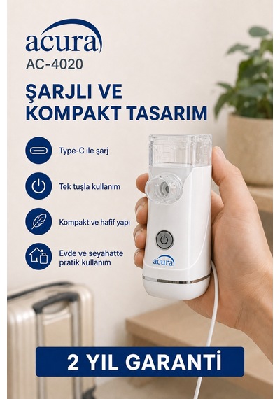 Ac-4020 Şarjlı Mesh Nebulizatör Maske Ve Ağızlık Hediyeli
