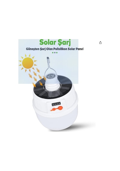 Klaus Pro Solar Kamp Lambası Güneş Enerjili Kamp Lambası Usb 5w 12saat Beyaz