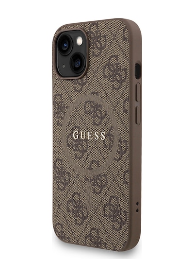 Apple iPhone 14 Uyumlu Kılıf Guess Lisanslı M safe Bilek Askı İpli Yazı Logolu Kapak Kahverengi