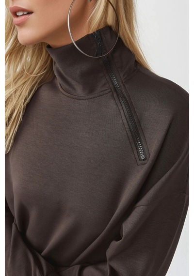 Hiccup Busem Rahat Kesim Fermuarlı Yaka Sweatshirt Kahve Kahvesi