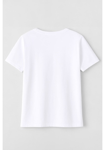 Markapia Woman Kadın Bisiklet Yaka %100 Pamuk Didim Baskılı Kısa Kollu T-shirt Beyaz L