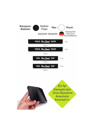 Karbon Kapı Koruma Kia Pro Ceed Kapı Eşiği Siyah Beyaz Pro Ceed Yazılı Dekoratif 4 Parça Set