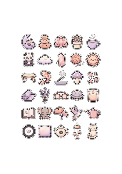 30 Adet Pastel Meditasyon Sticker Seti - Laptop Defter Su Matarası İçin Çok Renkli