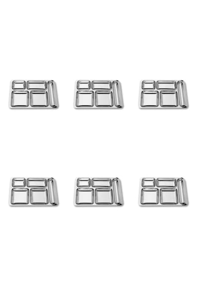 6 Adet Paslanmaz Metal Tabldot Çelik Tabildot Tabağı 5 Gözlü