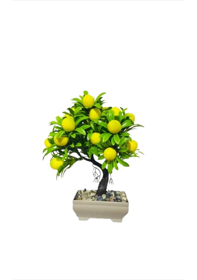 Dekoratif Limon Ağacı 23 Limonlu, Saksılı Ve Taşlı Plastik Bons