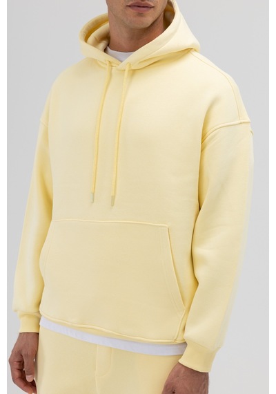 Vamos Basic Oversize Kapüşonlu Sweatshirt Sarı