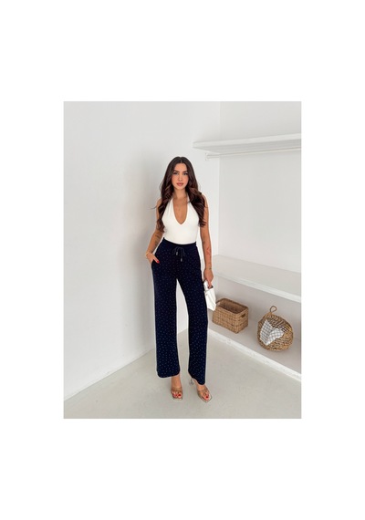 Gugus Kadın Bol Paça Modal Eşofman Altı Taşlı Wide Leg Model Lacivert