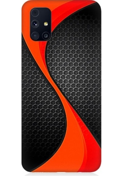 Samsung Galaxy M31s Uyumlu Turuncu Siyah Karbon Desenli Silikon Kılıf