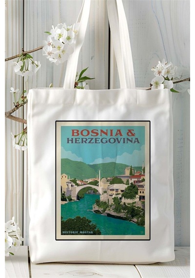 Art Hediye Bosnia Baskılı Bez Çanta Omuz Çantası Kişiye Özel Desen Çok Renkli