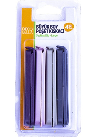 4'lü Pratik Poşet Klipsi Büyük Boy Pratik 4 Adet Kıskaç Klips Plastik Çok Renkli Diğer
