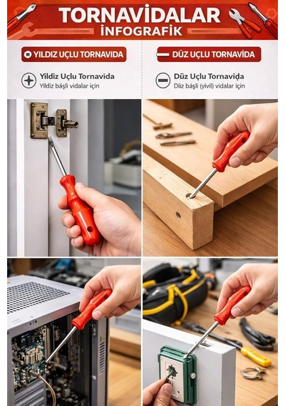 2'li Tornavida Seti, Düz Ve Yıldız Uçlu, Ergonomik Kaymaz Sap, Manyetik Çelik Uç, Ev Ve Atölye Kullanımı İçin