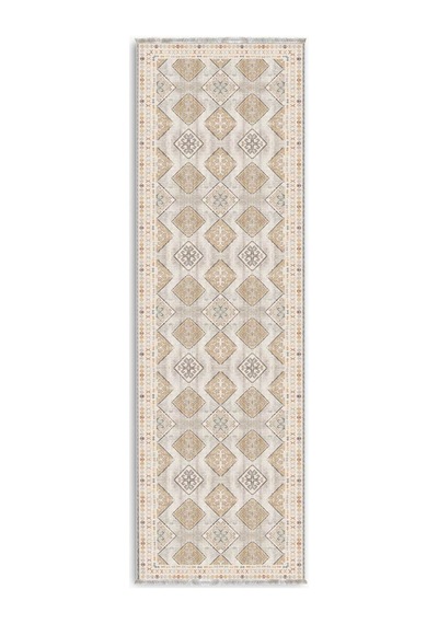 Kilim Desenli Etnik Geometrik Saçaklı Halı Krem Bej 3048
