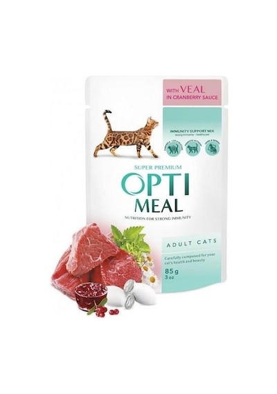 Optimeal Dana Etli Kızılcık Soslu Yetişkin Kedi Maması 85 G