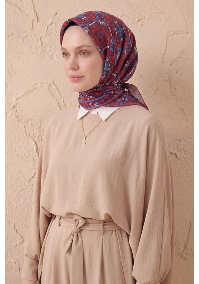 Silk Home Soft Eşarp Geometrik Bordo 90x90 Çok Renkli