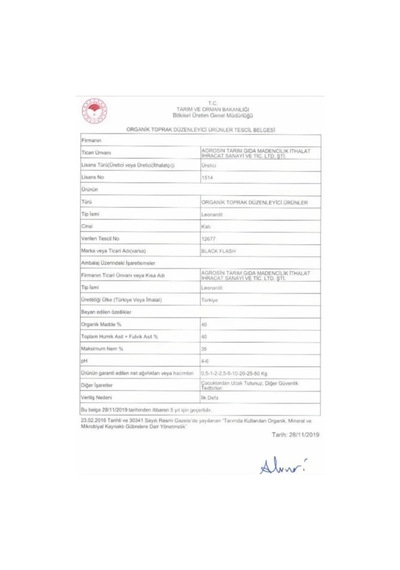 Agrosin Black Flash Leonardit Organik Toprak Düzenleyici Granül 25 kg