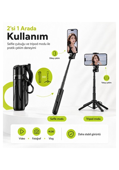 Bluetooth 5.2 Selfie Çubuğu Ve Tripod 47,5 Cm Teleskopik Uzaktan Kumandalı