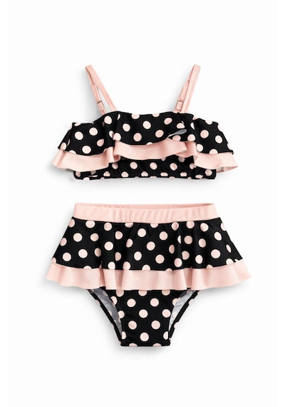 Nurbebe Puantiye Desenli Kız Çocuk Bikini Takımı Pembe