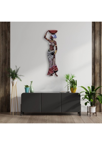 Sepetli Afrikalı Kadın - Metal Tablo - Dec0119 28 X 90 Cm Çok Renkli