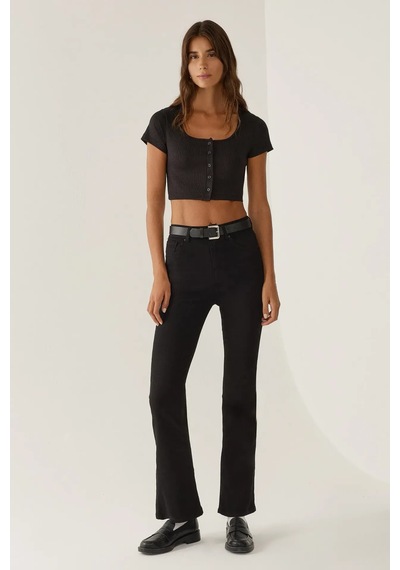 Hiccup Düğmeli Havuz Yaka Crop Top Siyah
