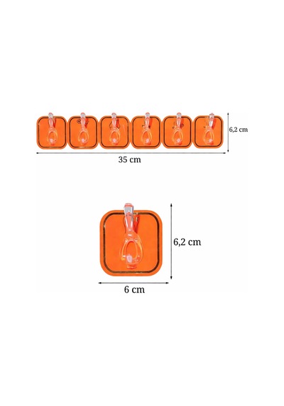 6'lı Turuncu Yapışkanlı Duvar Askısı Bornoz Havlu Mutfak Banyo Organizer 35 cm