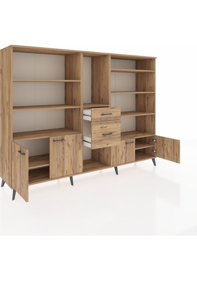Hyperion Dolap 10 Raflı 2 Çekmeceli 4 Kapaklı 220x44x163 Çam-çam Çam-çam