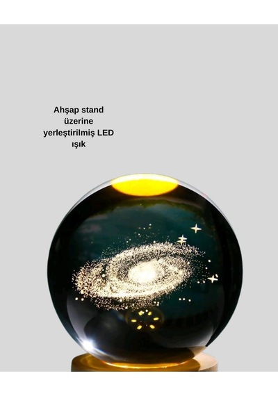Hubrendy Kargo Samanyolu Desenli Kristal Küre Ahşap Standlı Gün Işığı Led Masa Lambası Diğer