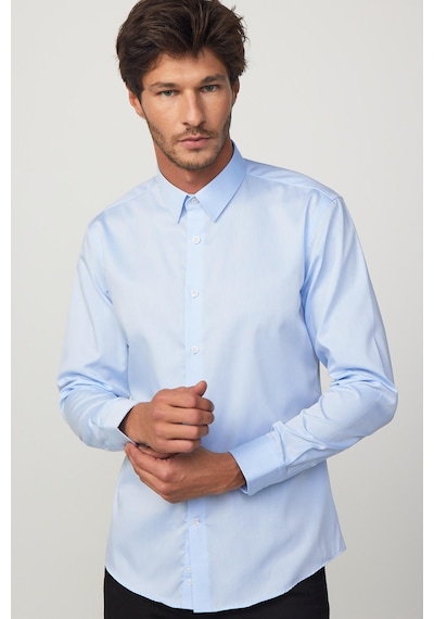 Tudors Slim Fit Non Iron Beyaz Mavi Erkek Gömlek-29754-mavi Mavi