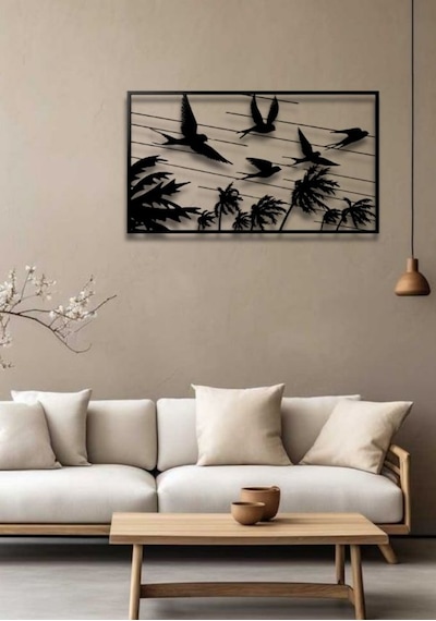 Modern Stil Kuşlar Metal Duvar Dekoru Tablo