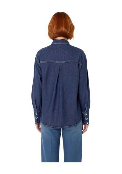 Ersefa Kadın Oversize Liyosel Denim Gömlek Günlük Kullanımda Ve Rahatlığ Koyu Mavi