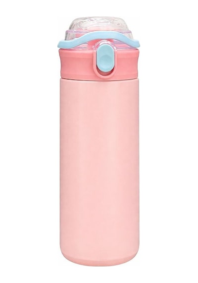 304 Çelik Pembe 500 Ml Kulplu Pipetli Çocuk Matara Suluk Mt241pm Pembe