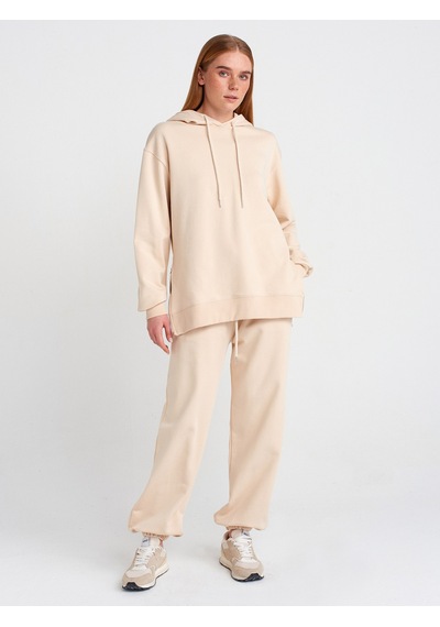 Dilvin 40401 Yanları Fermuarları Sweat- Açık Bej
