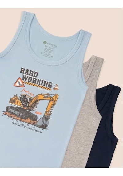Natuline Organik Atlet Likralı Hard Working 3lü Mavi - Gri Melanj - Lacivert Çok Renkli Natuline Organik Atlet Likralı Hard Working 3lü Mavi - Gri Melanj - Lacivert Çok Renkli