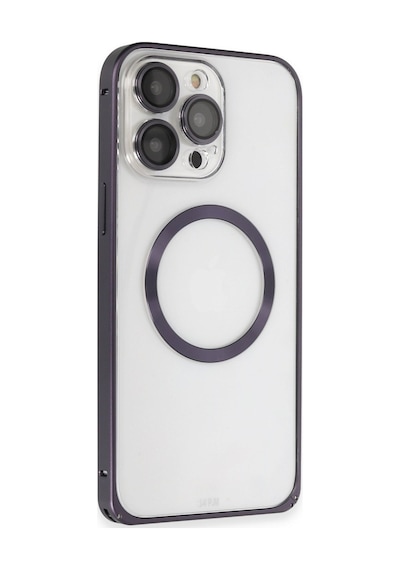 Apple iPhone  Uyumlu,  14 Pro Kılıf Metal Bumper Magneticsafe Kapak - Derin Mor