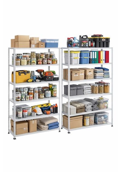 5 Katlı 2'li Duble Galvaniz Çelik Arşiv Depo Rafı 43x120x200cm Depo Ofis Mutfak Rafı Gri