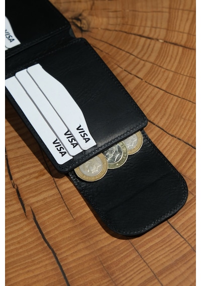 Lenax Leather Mono Hakiki Deri Erkek Cüzdan Gerçek Deri Kartlık Ve Bozuk Para Bölmeli Siyah