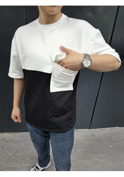 Genel Markalar Torba Cep Detaylı Parçalı T-shirt - Siyah -