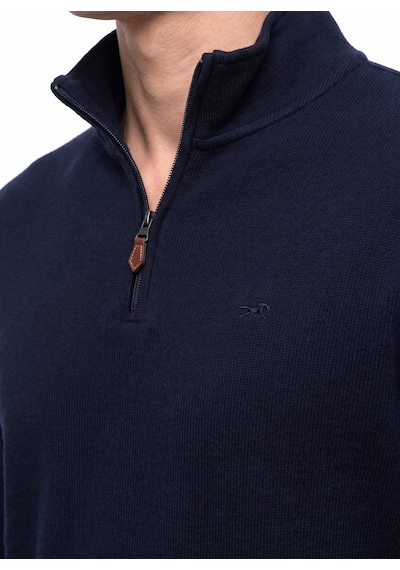 Mustang Lacivert Erkek Fermuarlı Basic Nakışlı Sweatshirt M6wm-swt1591