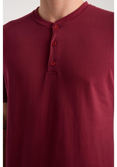 Akbeniz Erkek Bordo Düğmeli Yaka Kısa Kol Pijama Takımı