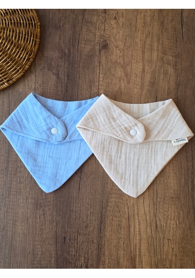 Venedys 2 Li İsme Özel Müslin Bebek Mama Önlüğü Seti Nakışlı Bandana 0-2 Yaş Krem