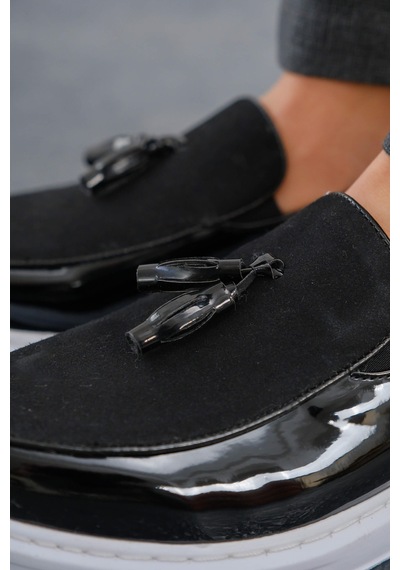 Roof Atelier Erkek Siyah Rugan Püsküllü Loafer Ayakkabı - 002 - Rbt Loafer Verniciata Siyah